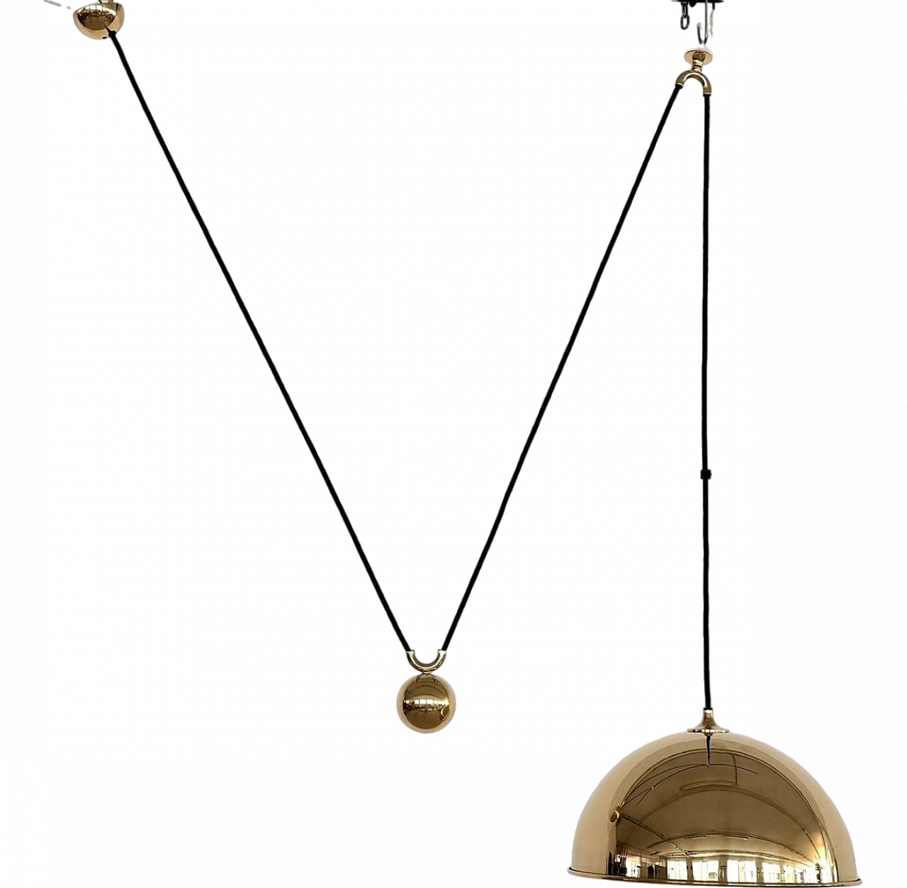 Vintage Adjustable Dome Counterweight Brass Pendant Light by Florian Schulz, 1970s 17