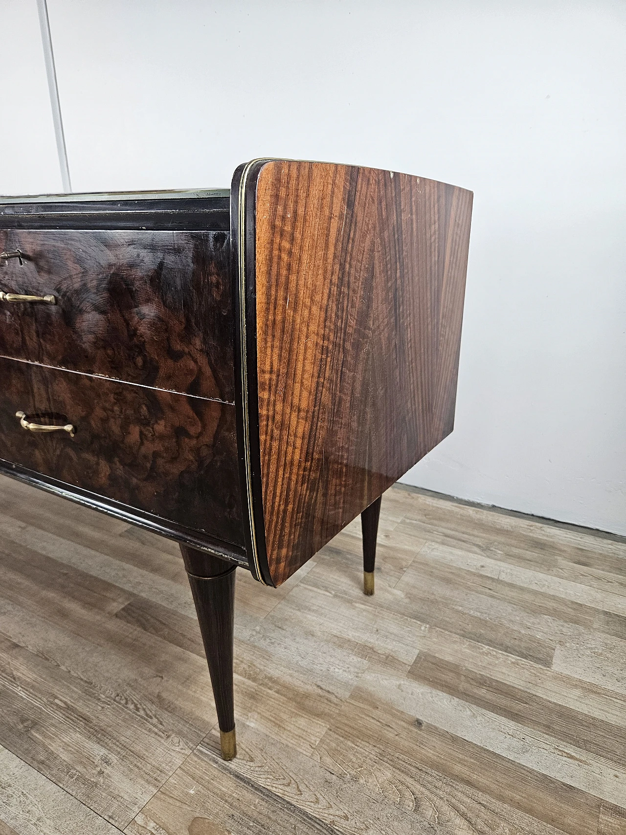 Cassettiera con piano in vetro, anni '70 4