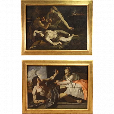 Pair of biblical scenes, oil paintings, half of 17th century