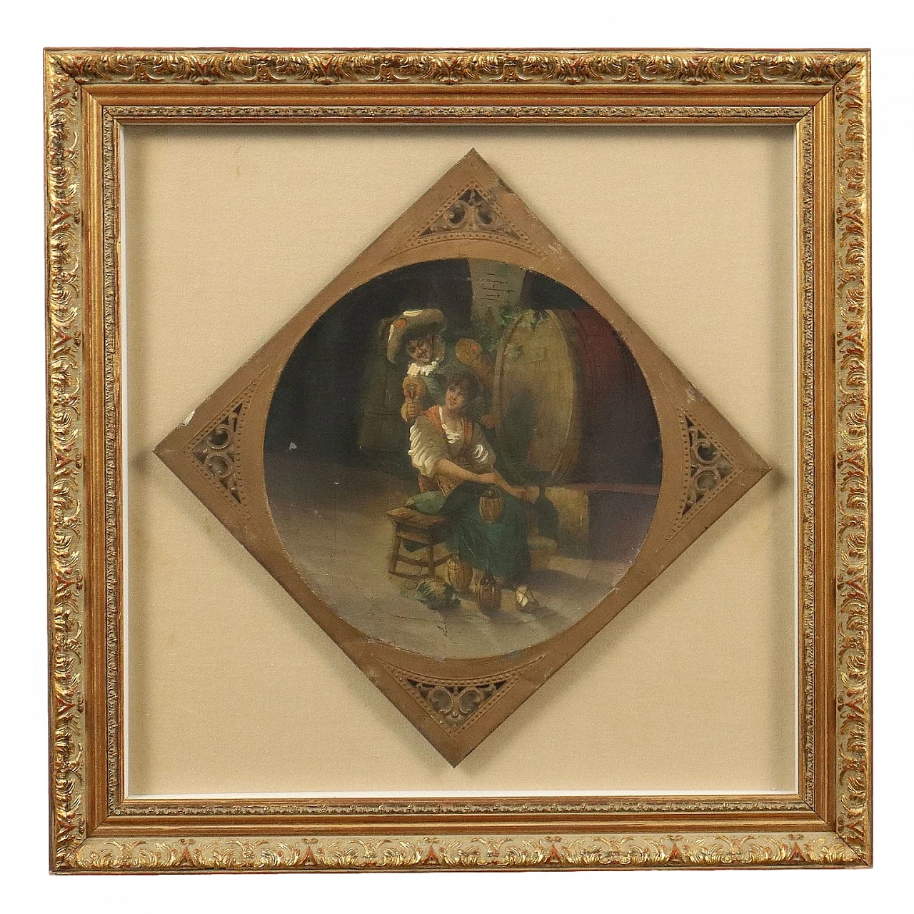 Antique Painting Gallant Scene Oil on Metal XIX Century 1