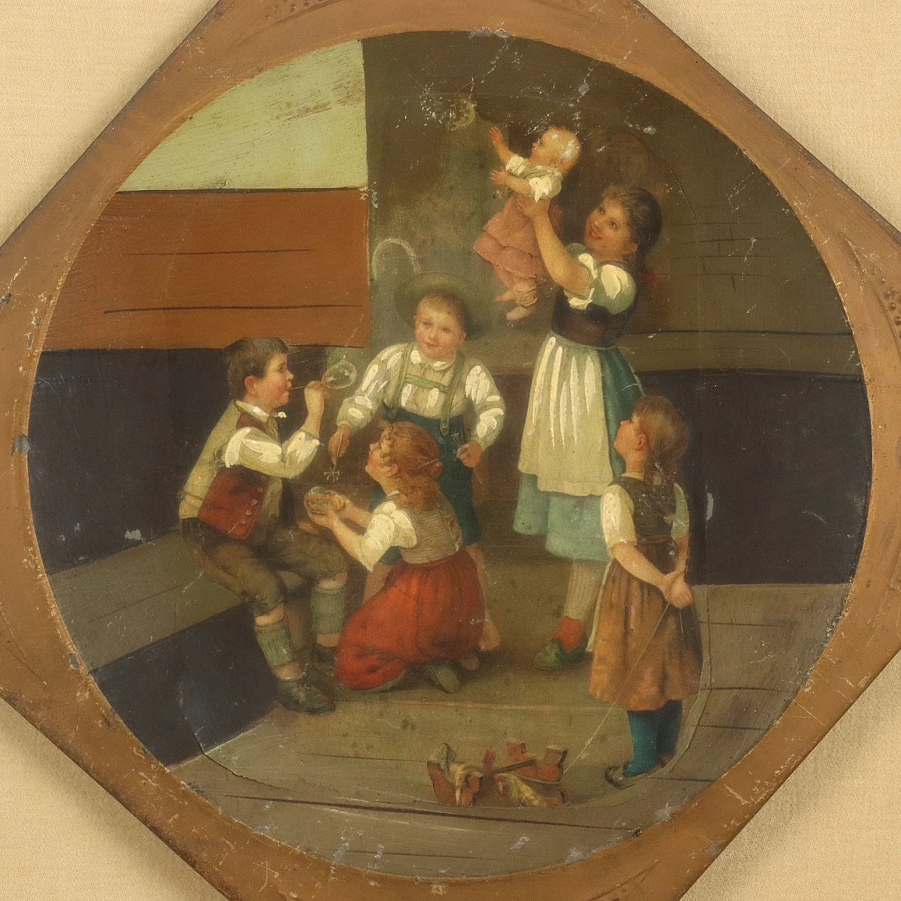 French School, The Soap Bubbles, oil on metal plate, 19th century 3