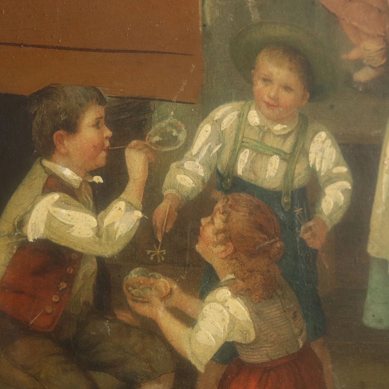 French School, The Soap Bubbles, oil on metal plate, 19th century 4