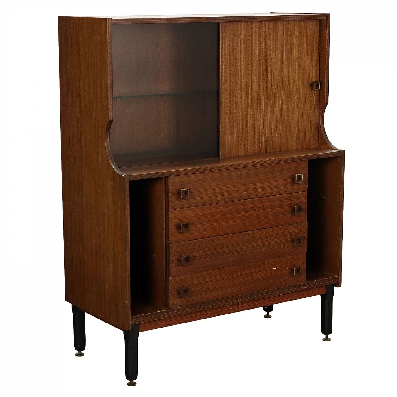 Sideboard in exotic wood veneer and glass, 1960s 1