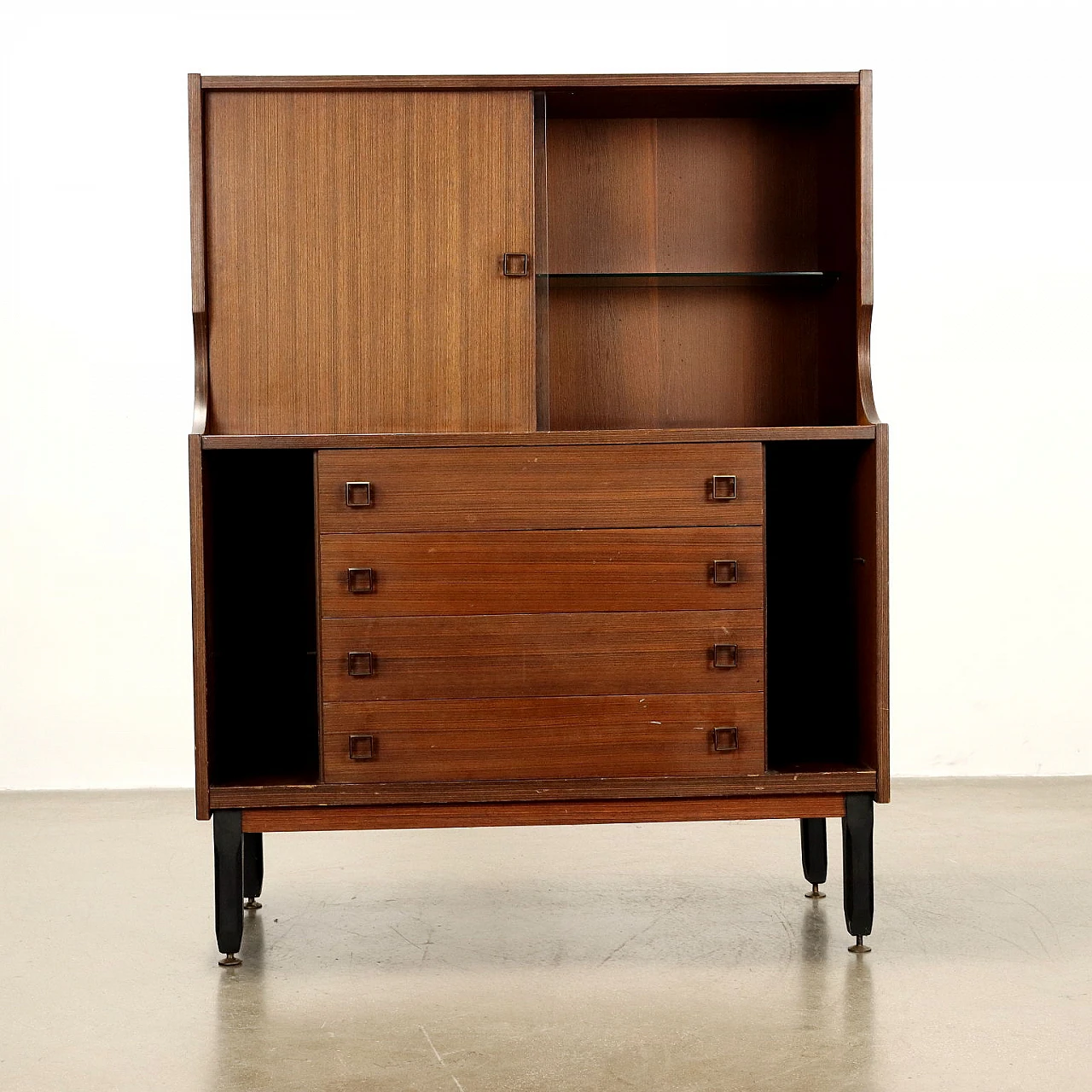 Sideboard in exotic wood veneer and glass, 1960s 4