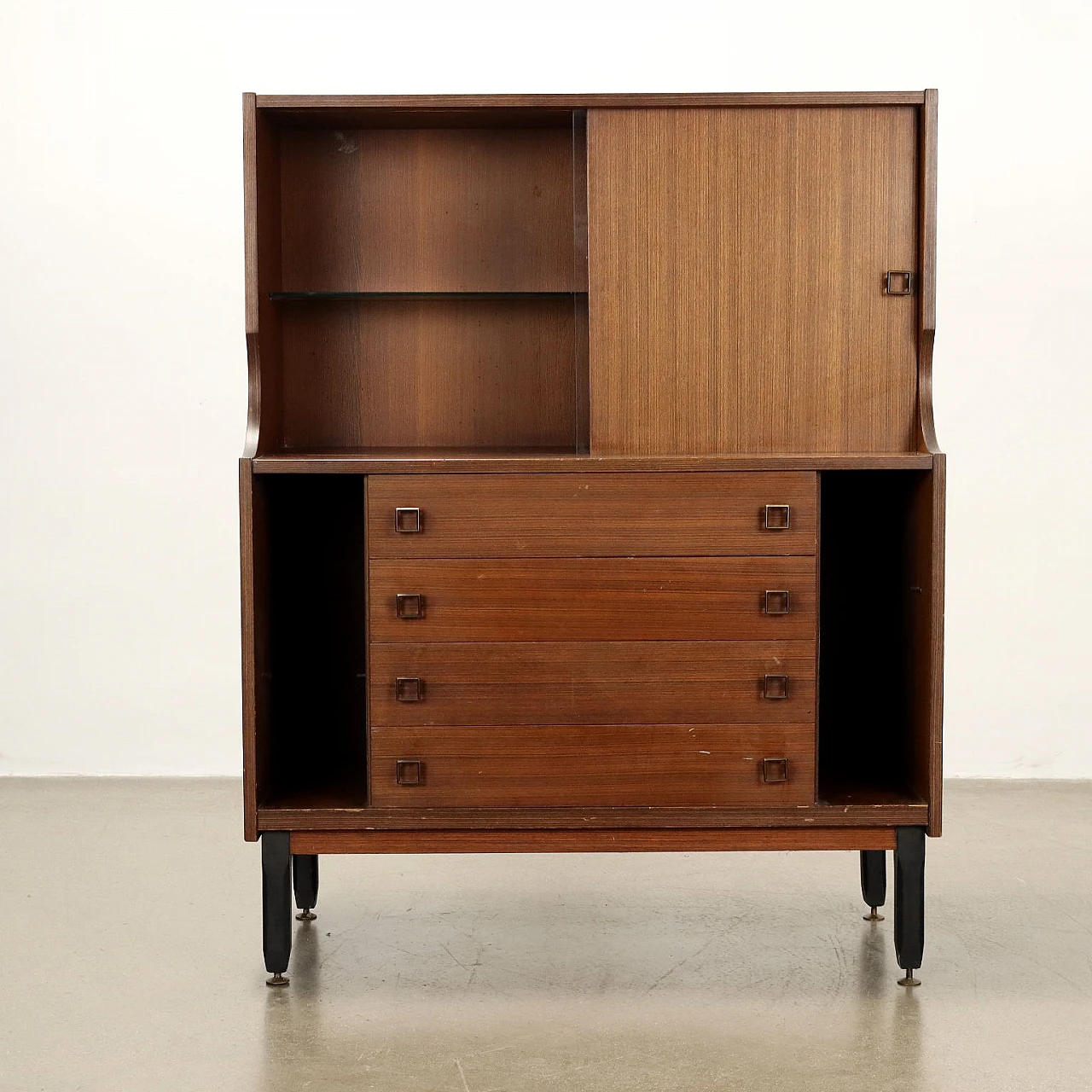 Sideboard in exotic wood veneer and glass, 1960s 5