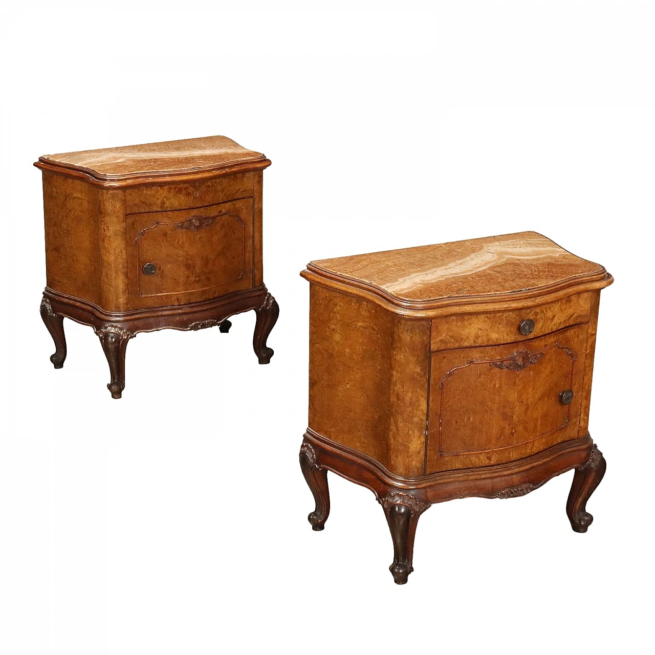 Pair of bedside tables veneered in briar with door and drawer 1