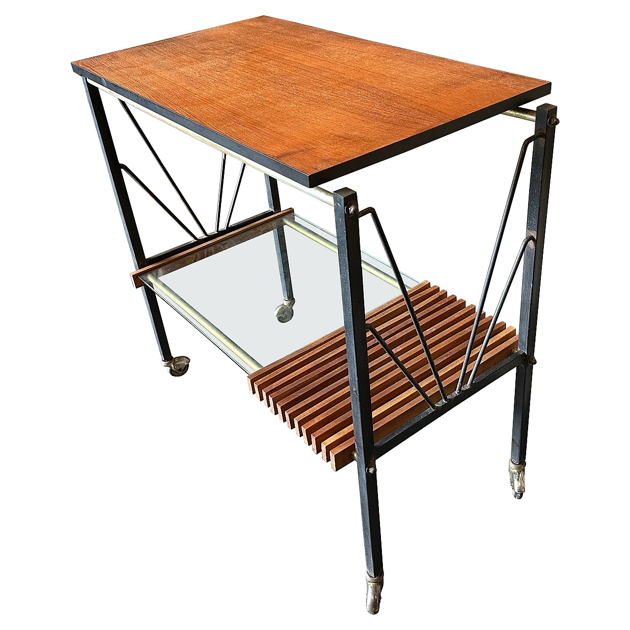 Rectangular trolley made of wood and metal, 1960s 1