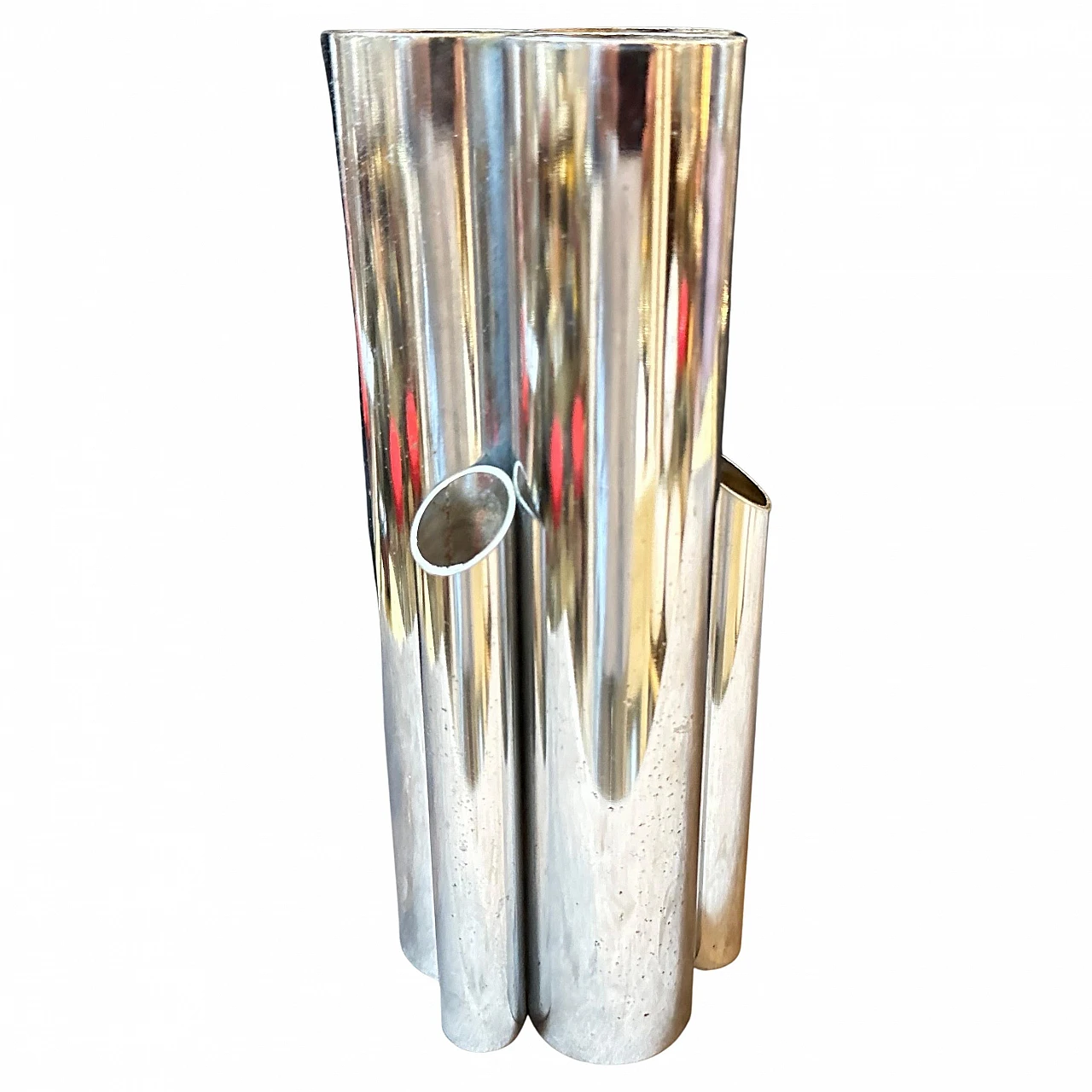 Chrome-plated metal cylinder vase in Gio Ponti style, 1960s 1