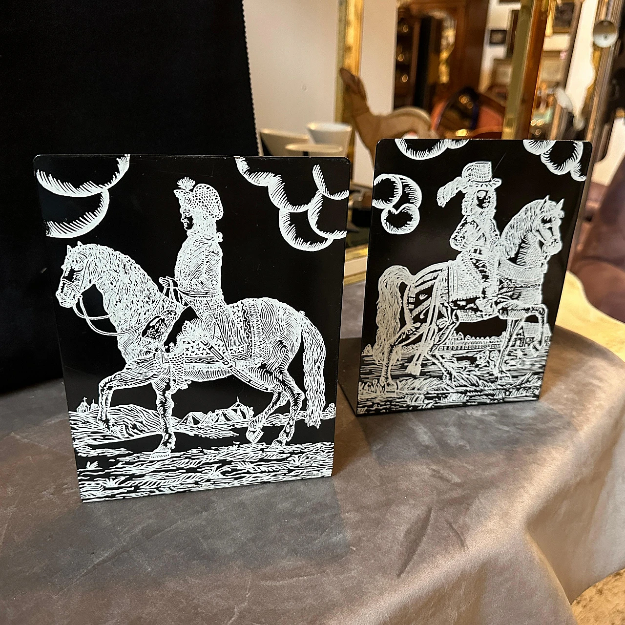 Pair of metal bookends by Piero Fornasetti, 1950s 2