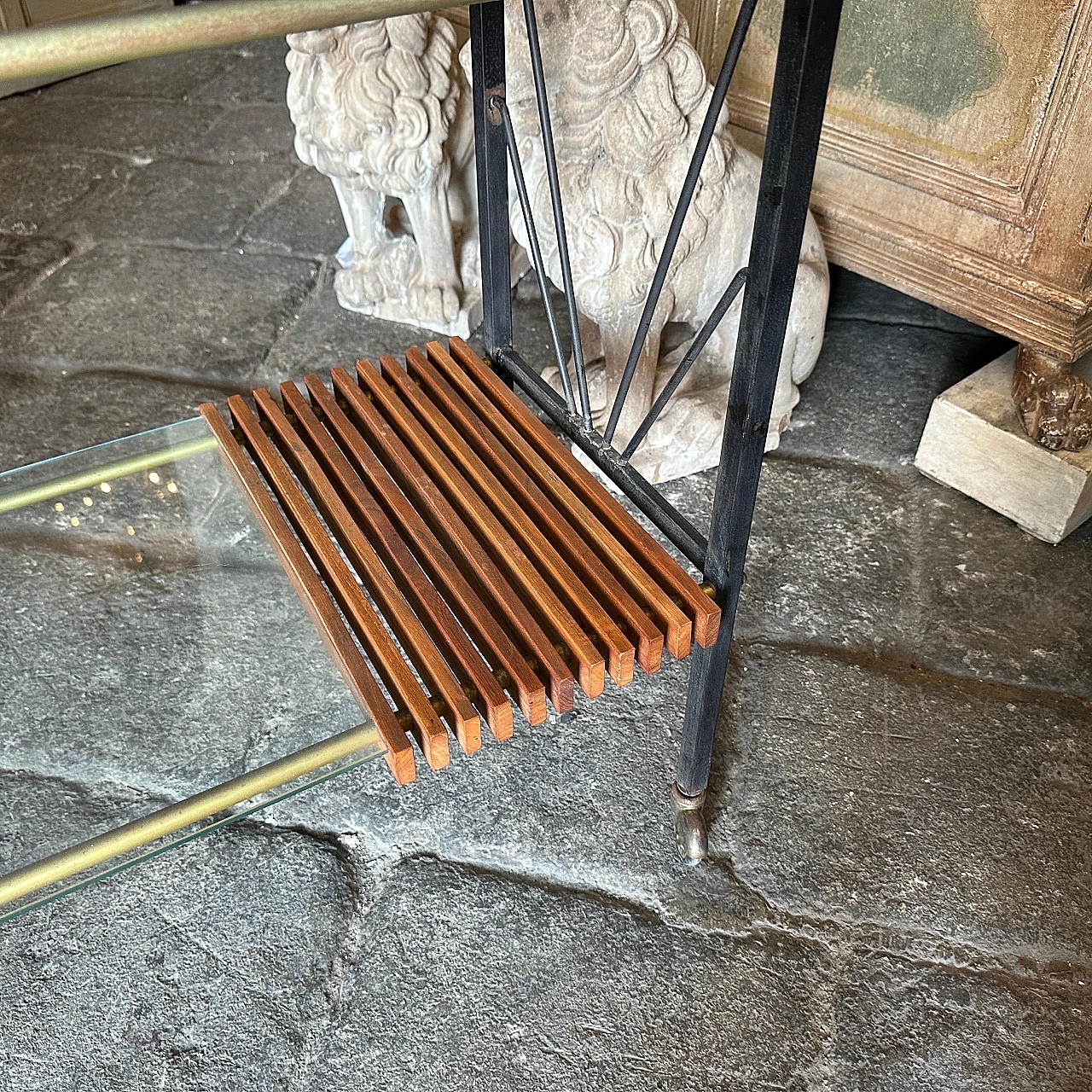 Rectangular trolley made of wood and metal, 1960s 3