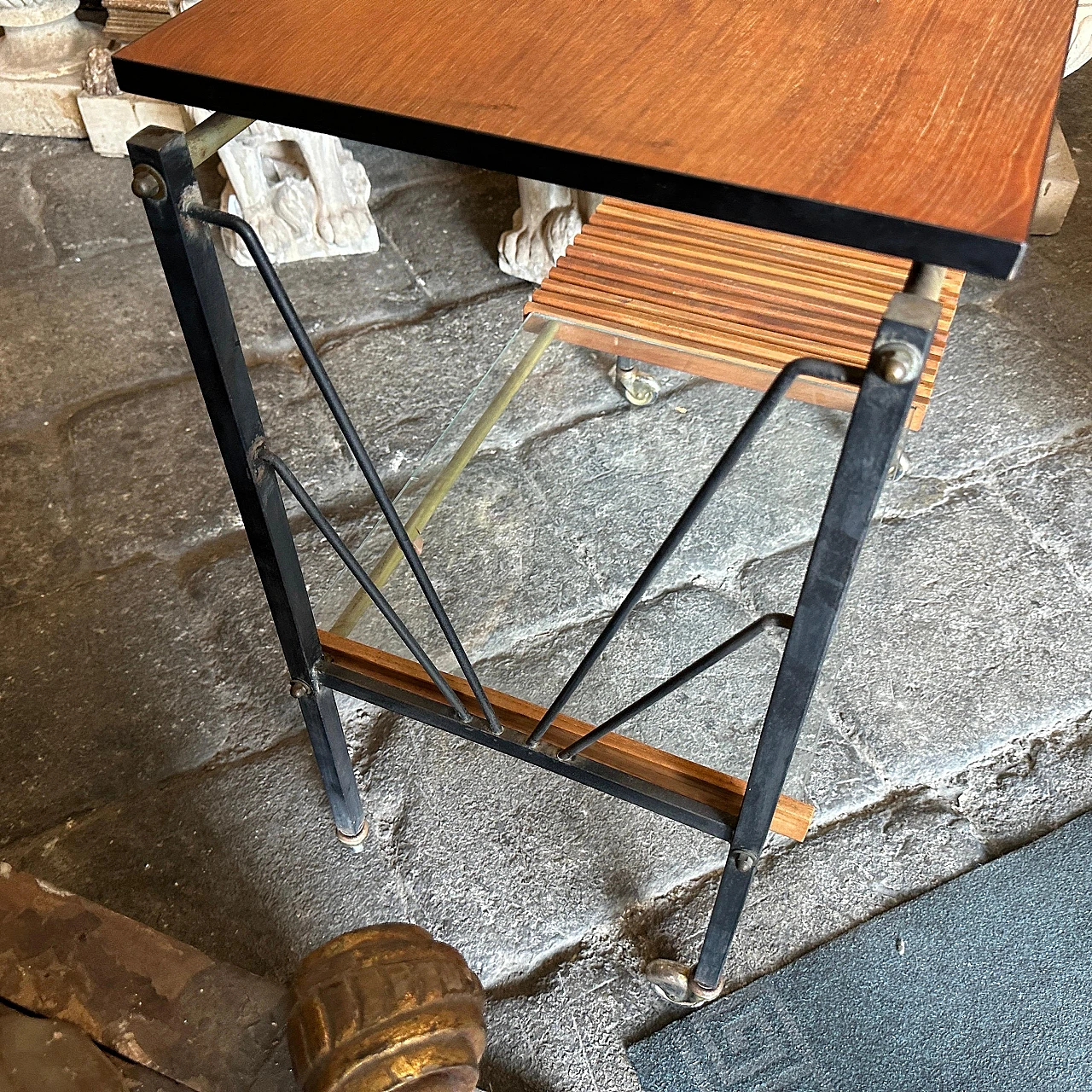 Rectangular trolley made of wood and metal, 1960s 5