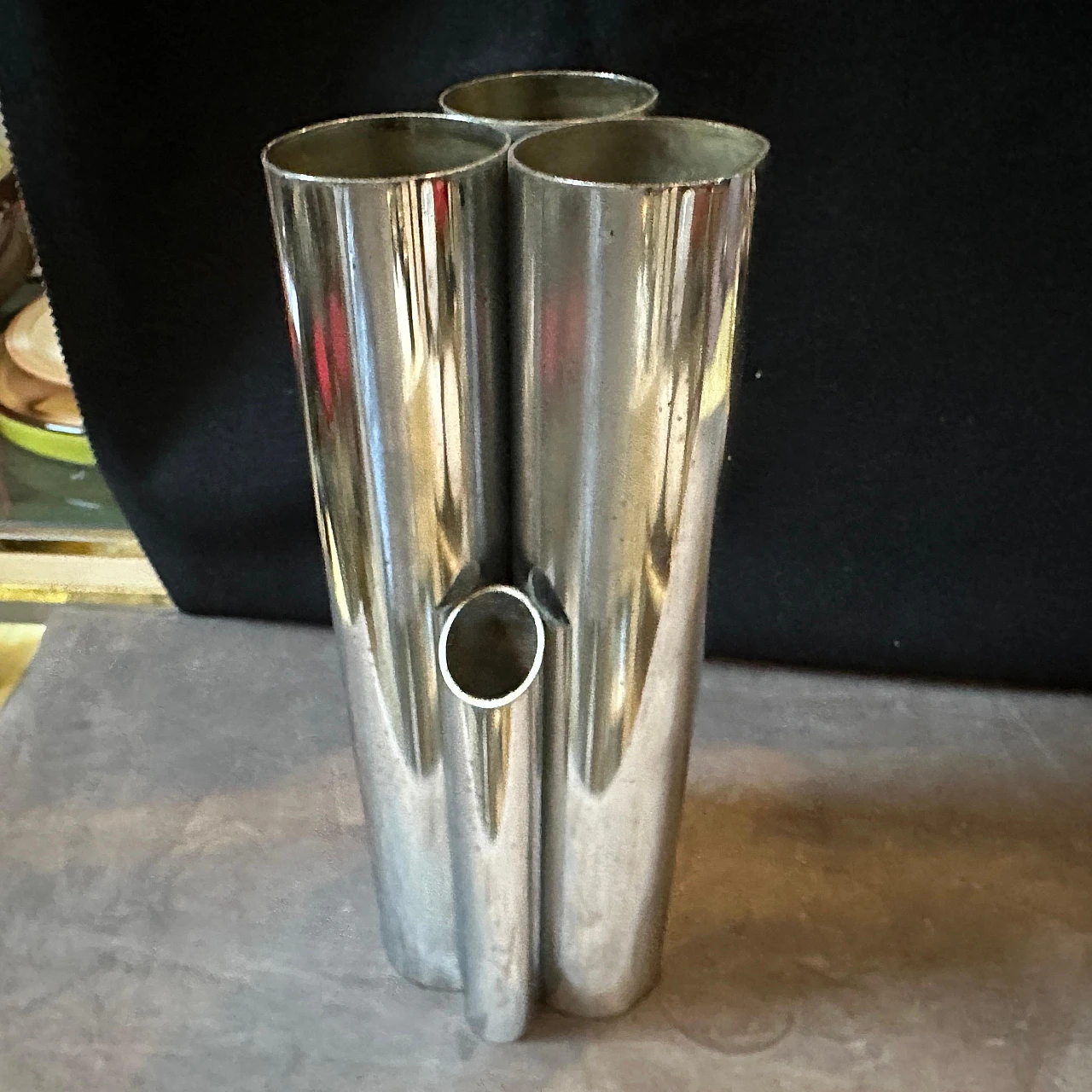 Chrome-plated metal cylinder vase in Gio Ponti style, 1960s 6