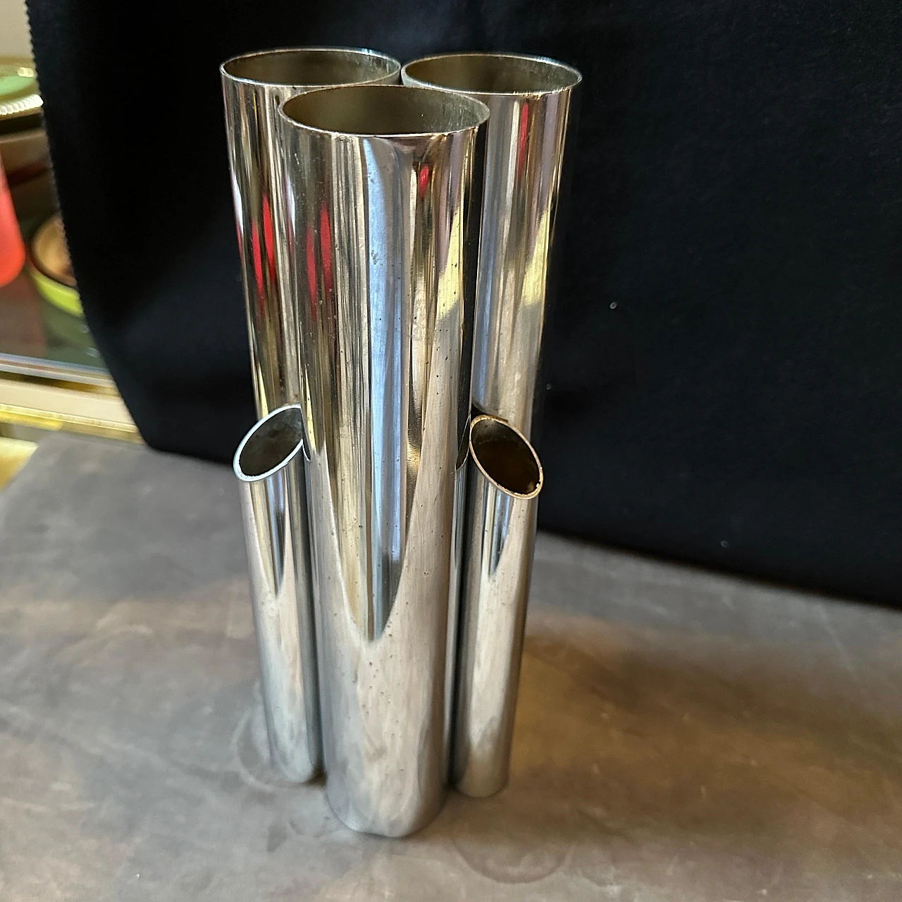 Chrome-plated metal cylinder vase in Gio Ponti style, 1960s 7