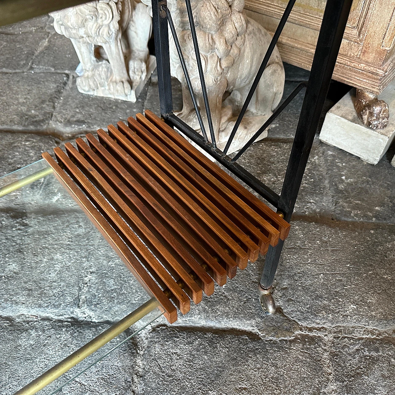 Rectangular trolley made of wood and metal, 1960s 9