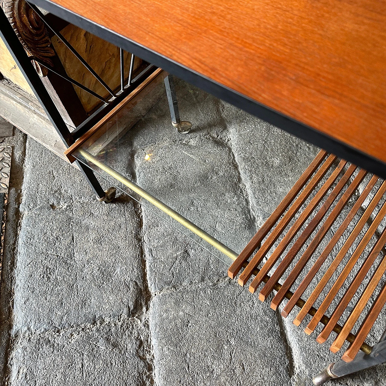 Rectangular trolley made of wood and metal, 1960s 12