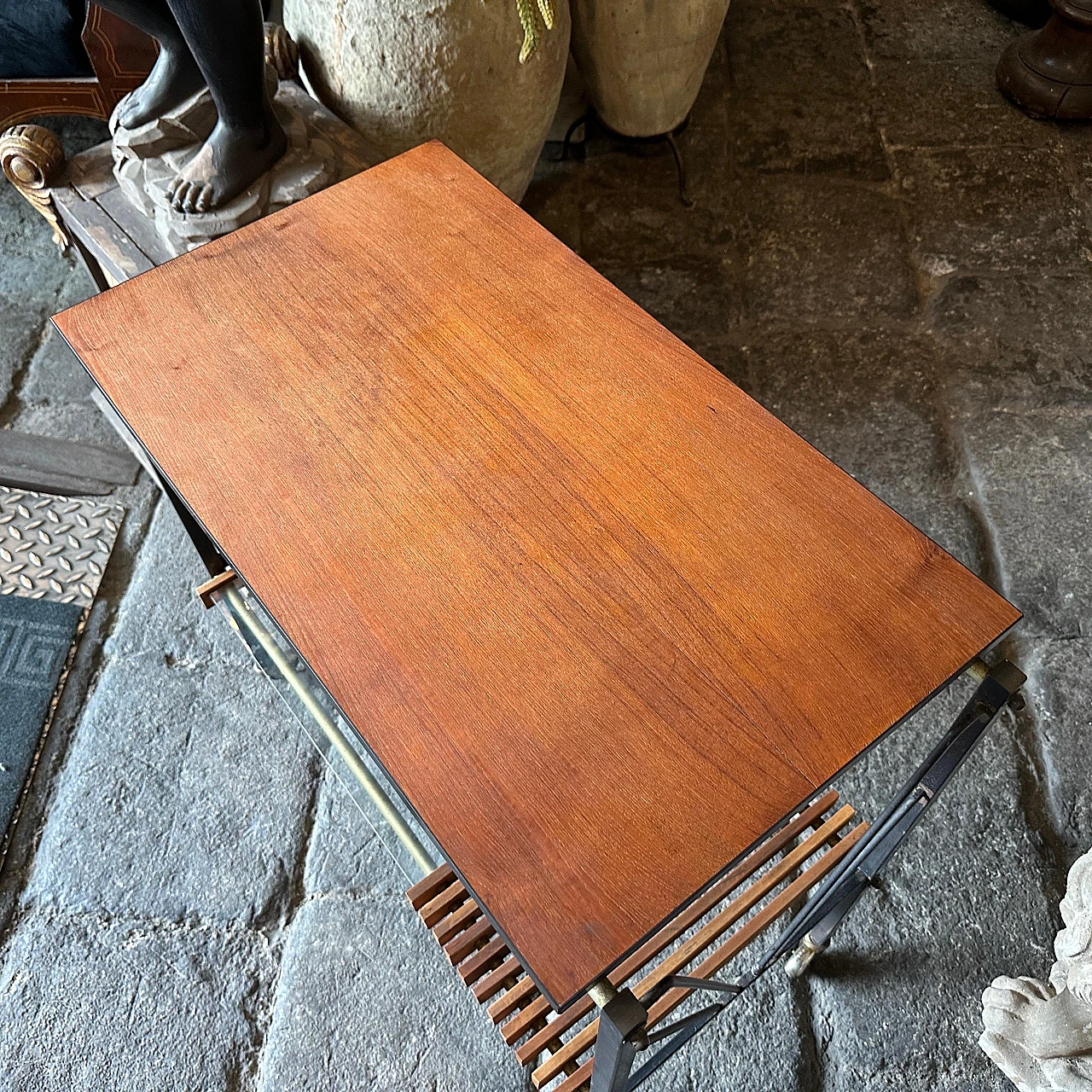 Rectangular trolley made of wood and metal, 1960s 14