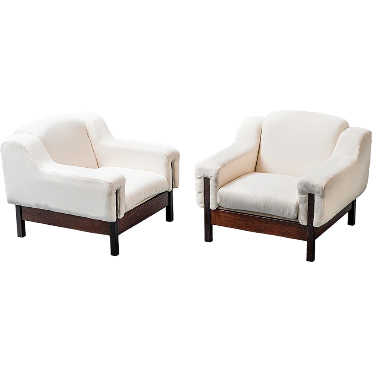 Pair of Saporiti armchairs in wood and fabric, 1970s 14