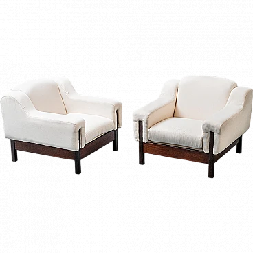 Pair of Saporiti armchairs in wood and fabric, 1970s