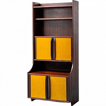 Bookcase cabinet in wood and fabric, 1960s