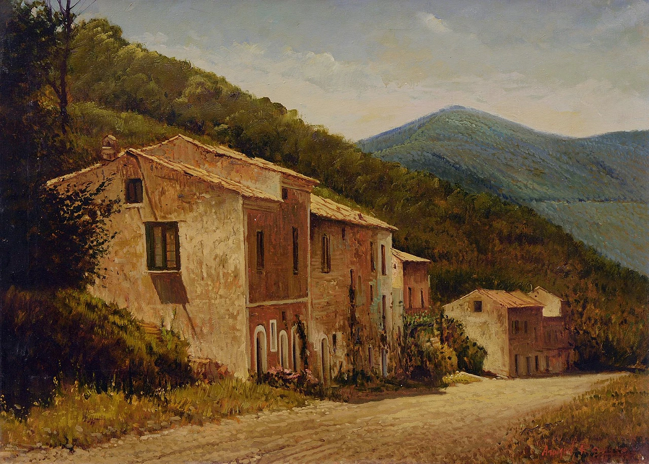 Paesaggio di campagna, olio su tela di Armando Romano, anni '80 3