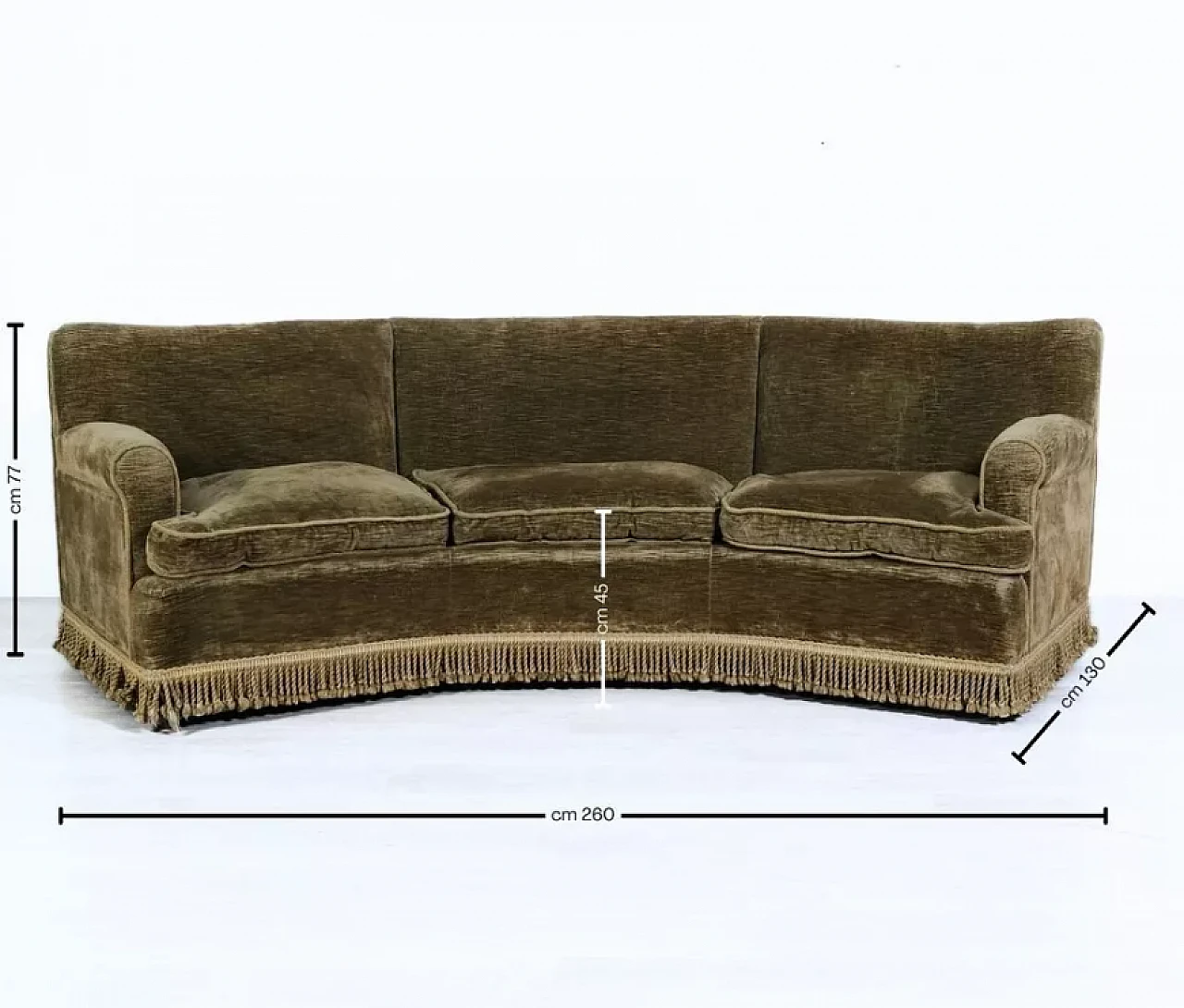 Curved wooden and brown velvet sofa, 1950s 5