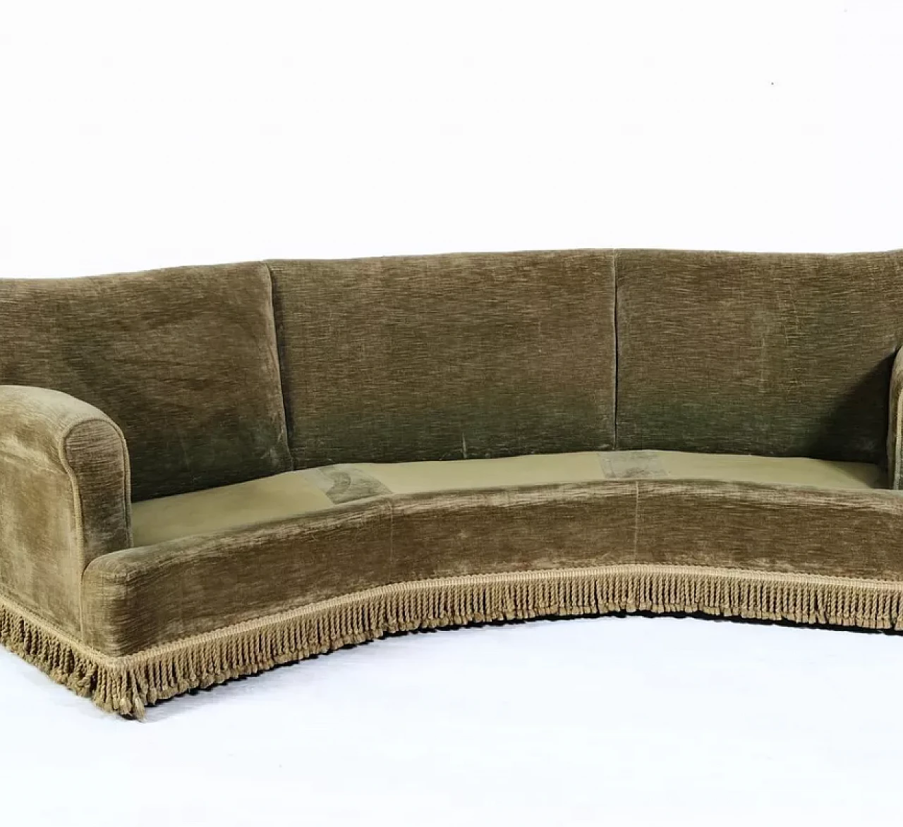 Curved wooden and brown velvet sofa, 1950s 7