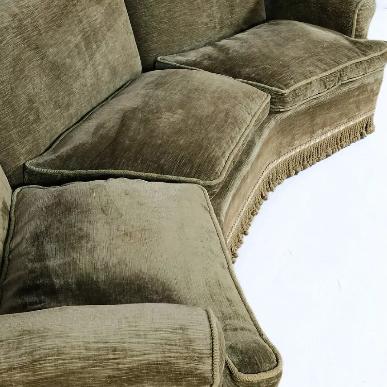 Curved wooden and brown velvet sofa, 1950s 11