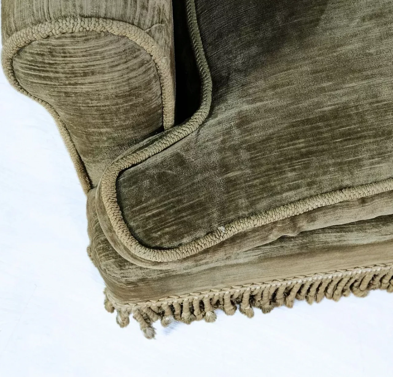 Curved wooden and brown velvet sofa, 1950s 14