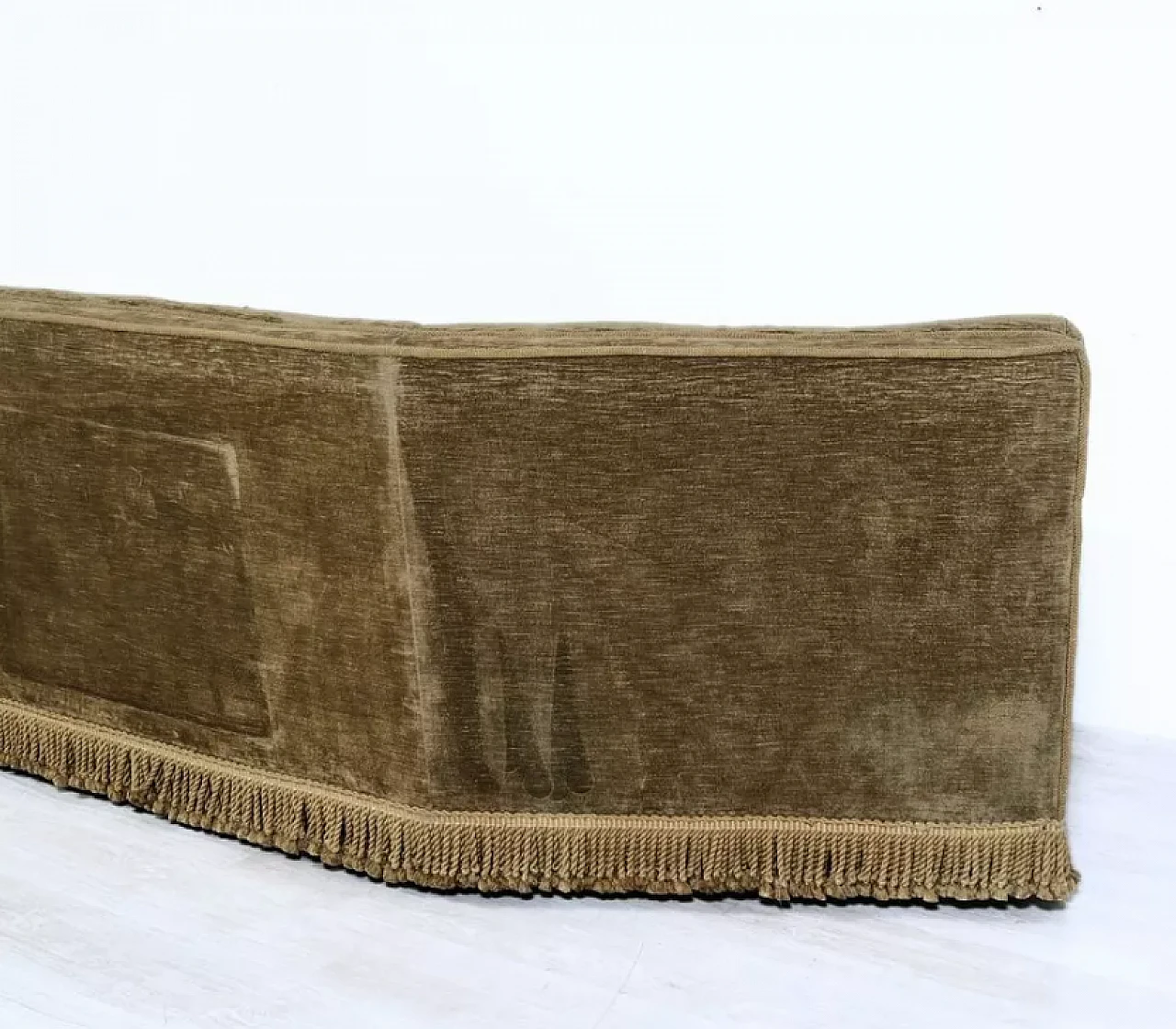 Curved wooden and brown velvet sofa, 1950s 18