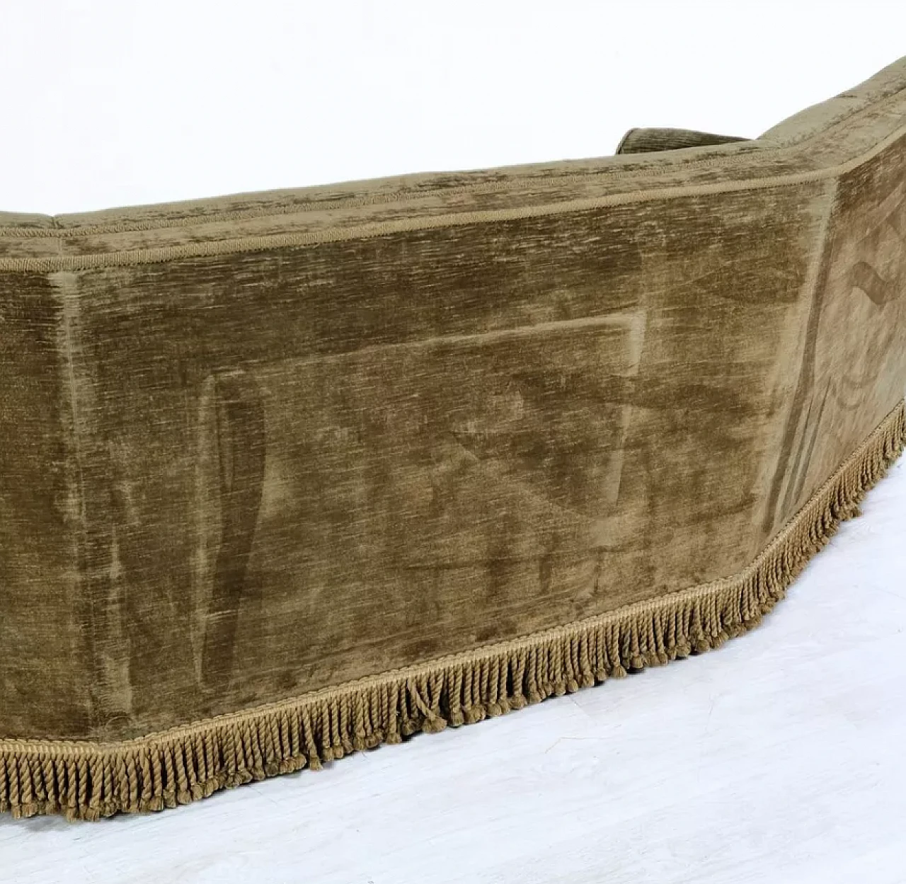 Curved wooden and brown velvet sofa, 1950s 19