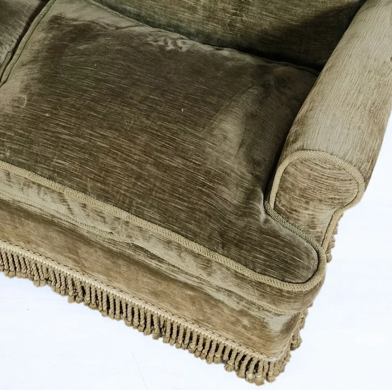 Curved wooden and brown velvet sofa, 1950s 34