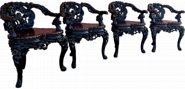 Four oriental 3-legged armchairs