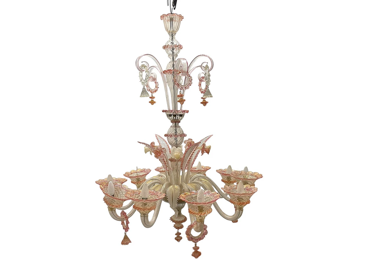 Venetian Pink Murano Glass Chandelier, 60s 1