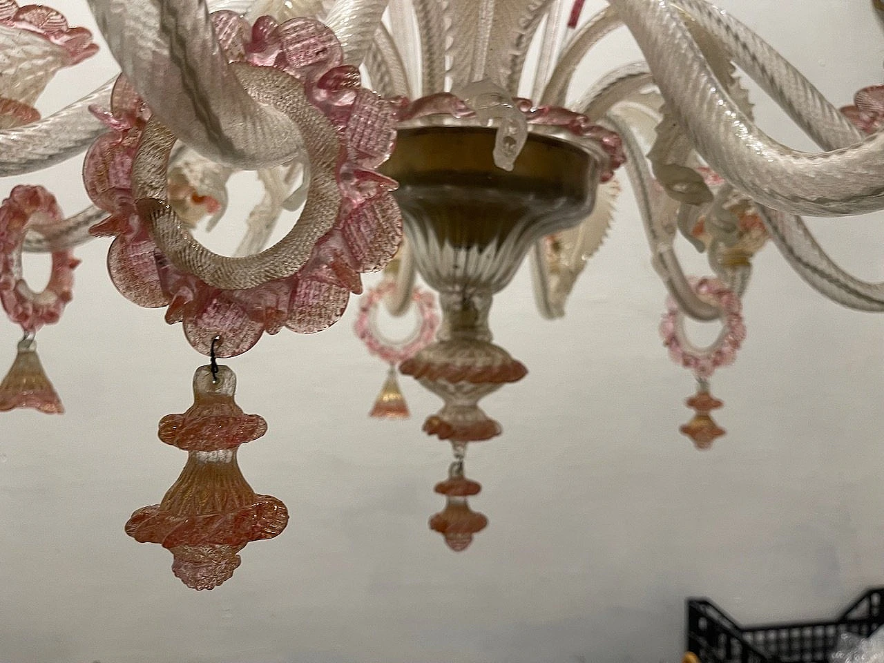 Venetian Pink Murano Glass Chandelier, 60s 5