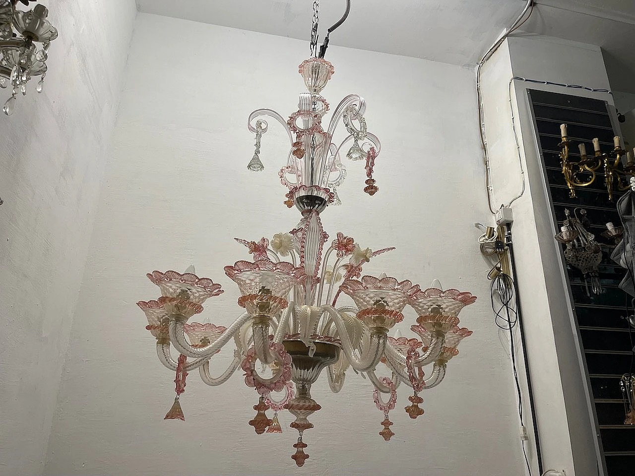 Venetian Pink Murano Glass Chandelier, 60s 7