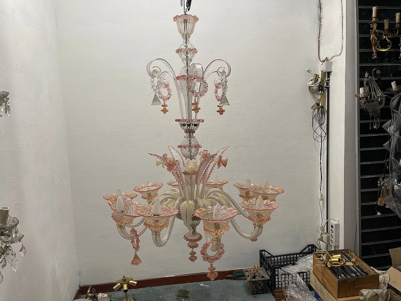 Venetian Pink Murano Glass Chandelier, 60s 8