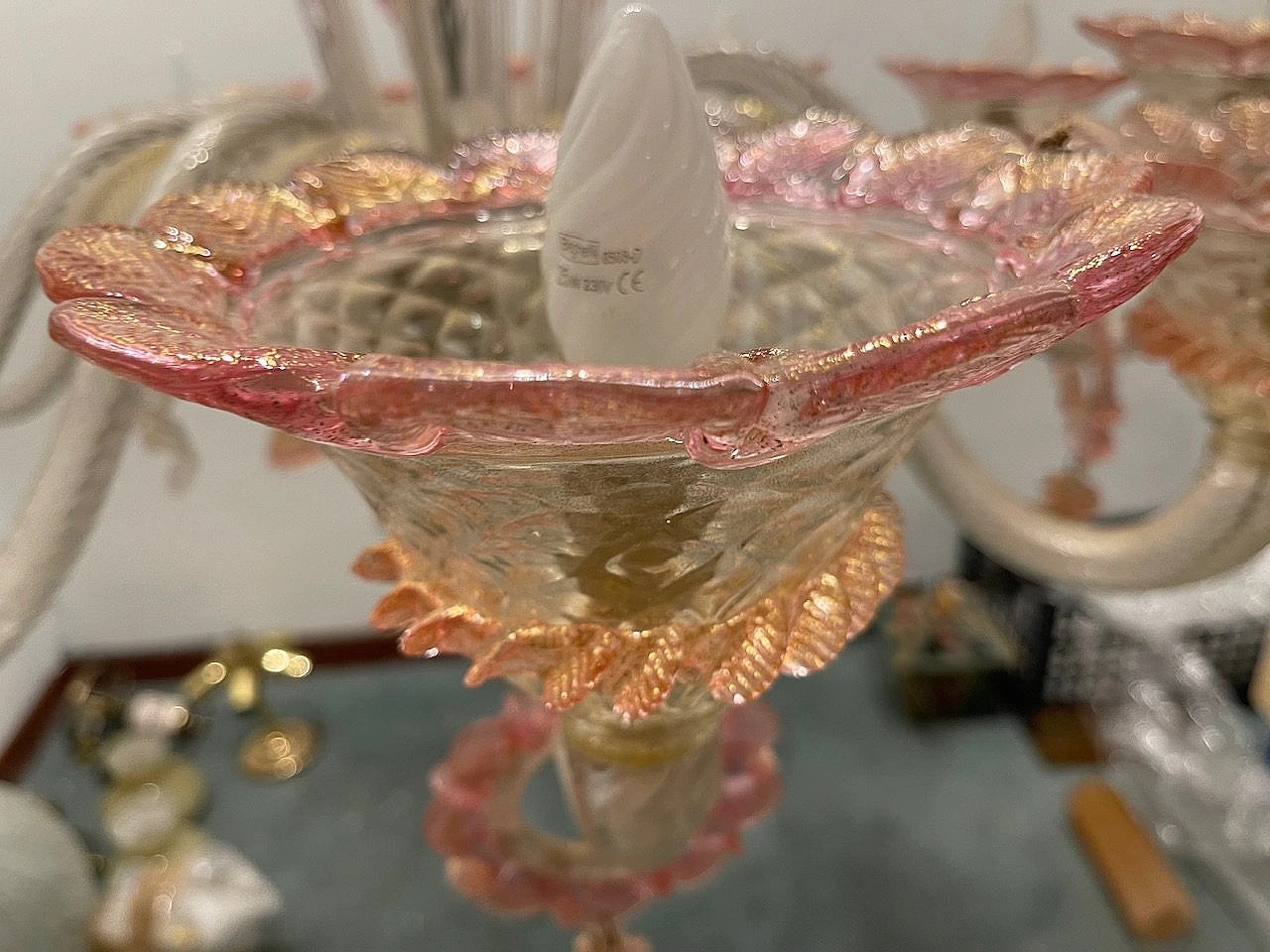 Venetian Pink Murano Glass Chandelier, 60s 9