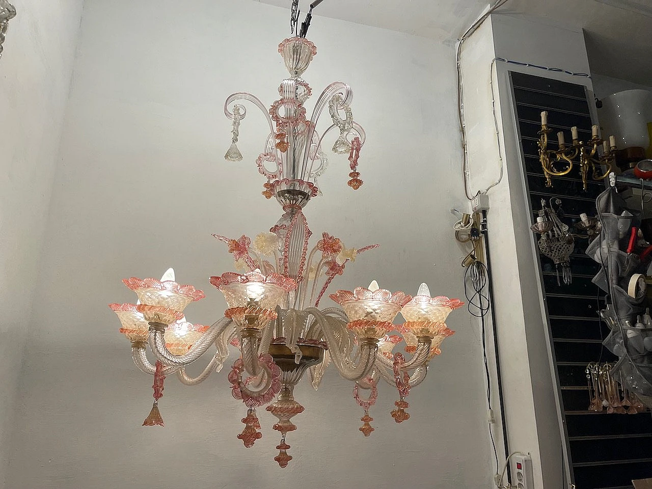 Venetian Pink Murano Glass Chandelier, 60s 10