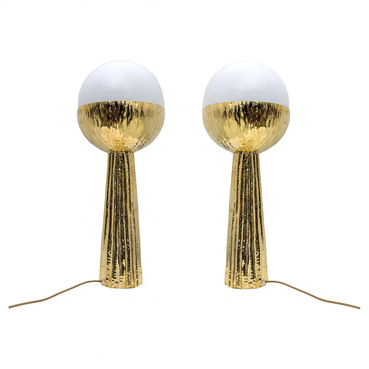 Pair of table lamps in brass and opaline glass, 2000s 1