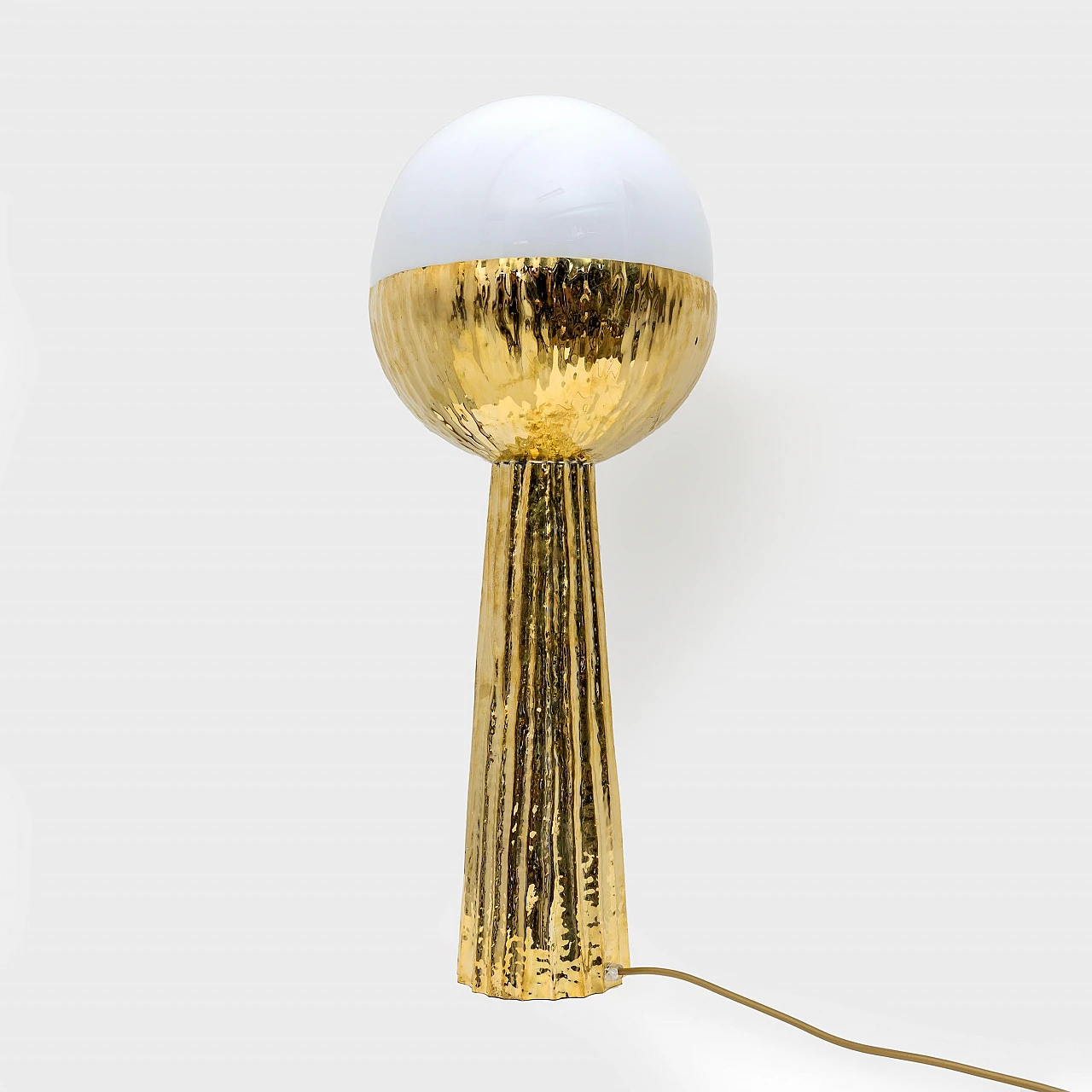 Pair of table lamps in brass and opaline glass, 2000s 2