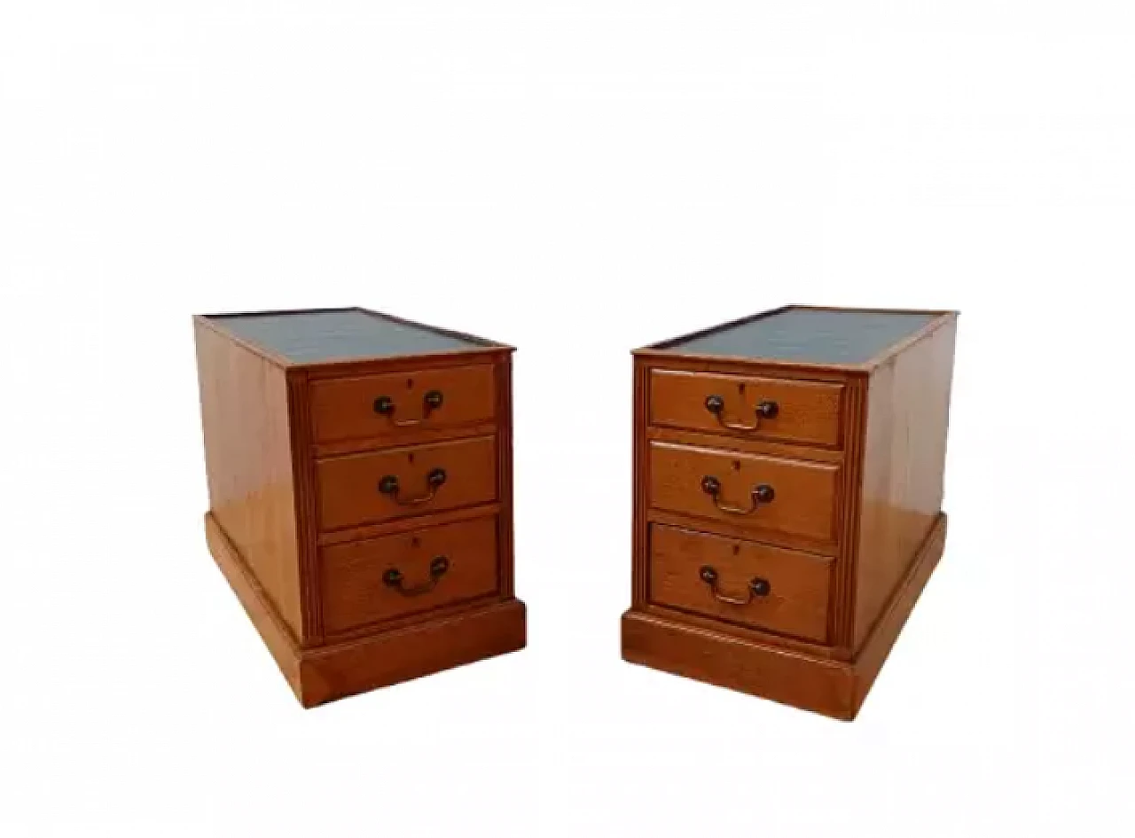 Pair of oak and leather office chests of drawers, late 19th century 1