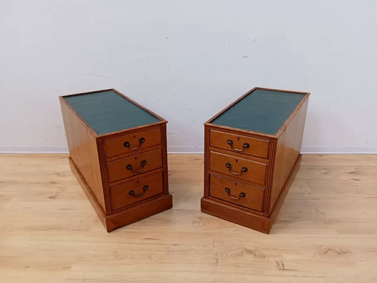 Pair of oak and leather office chests of drawers, late 19th century 2