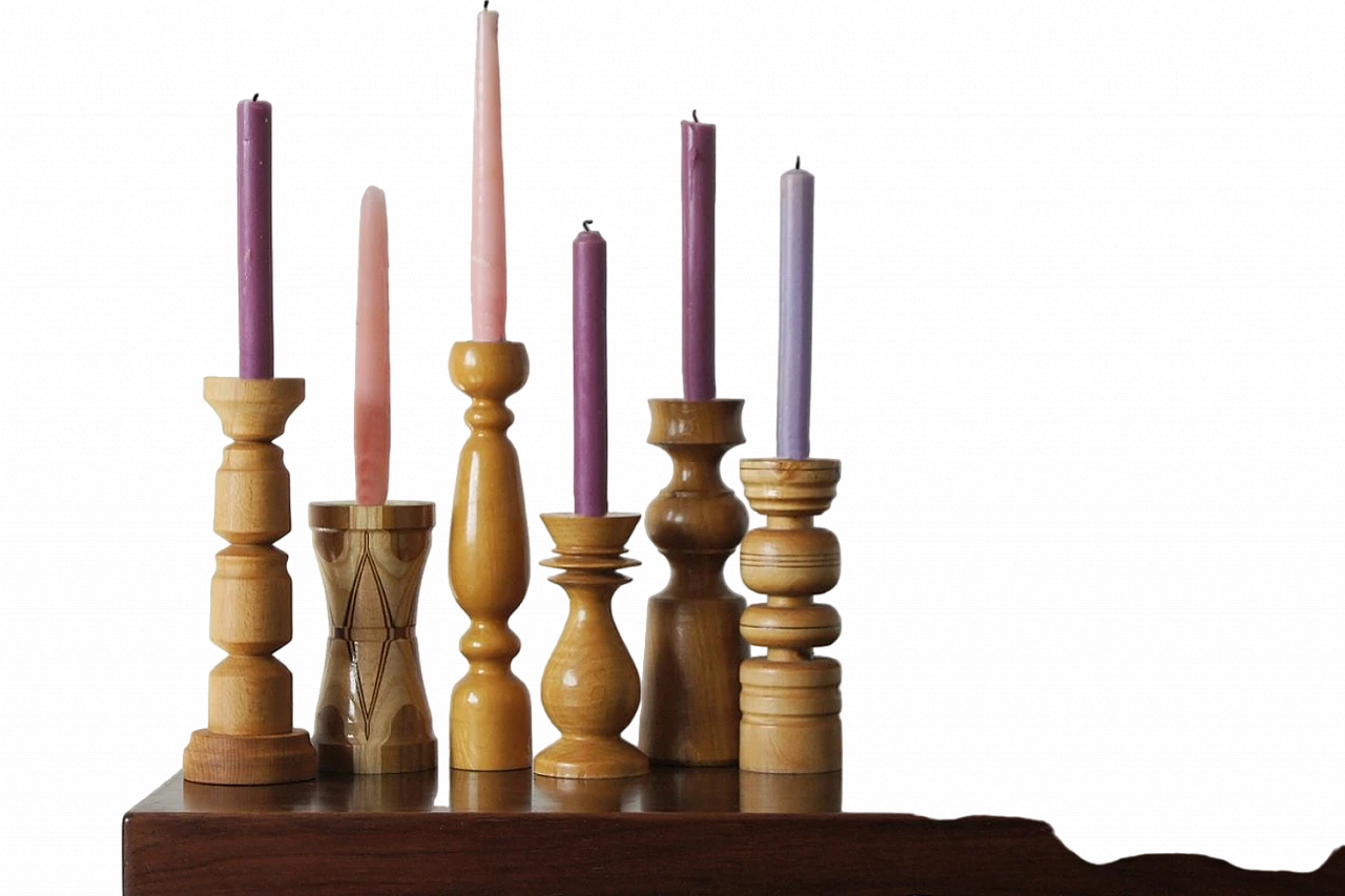 6 Wooden candleholders, 1970s 3