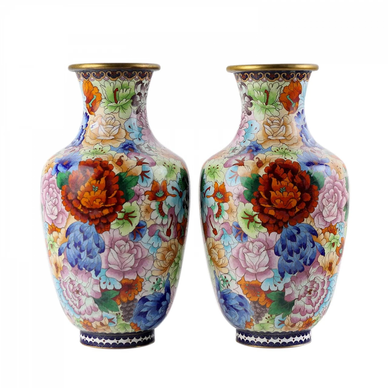 Cloisonnè vases multi-coloured decorations, XX Century 1