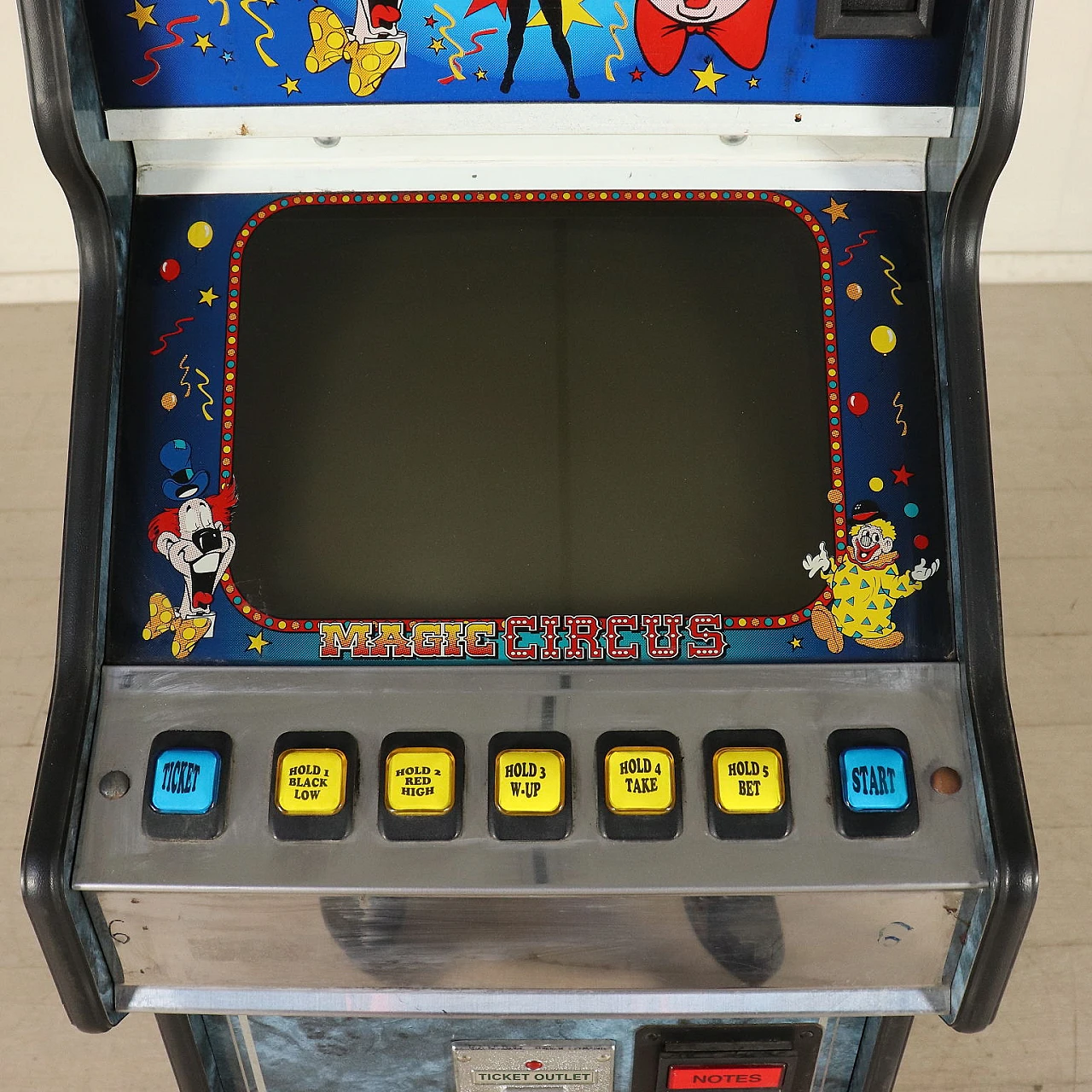 Videogioco Magic Circus in legno ricoperto di formica, anni '80 4