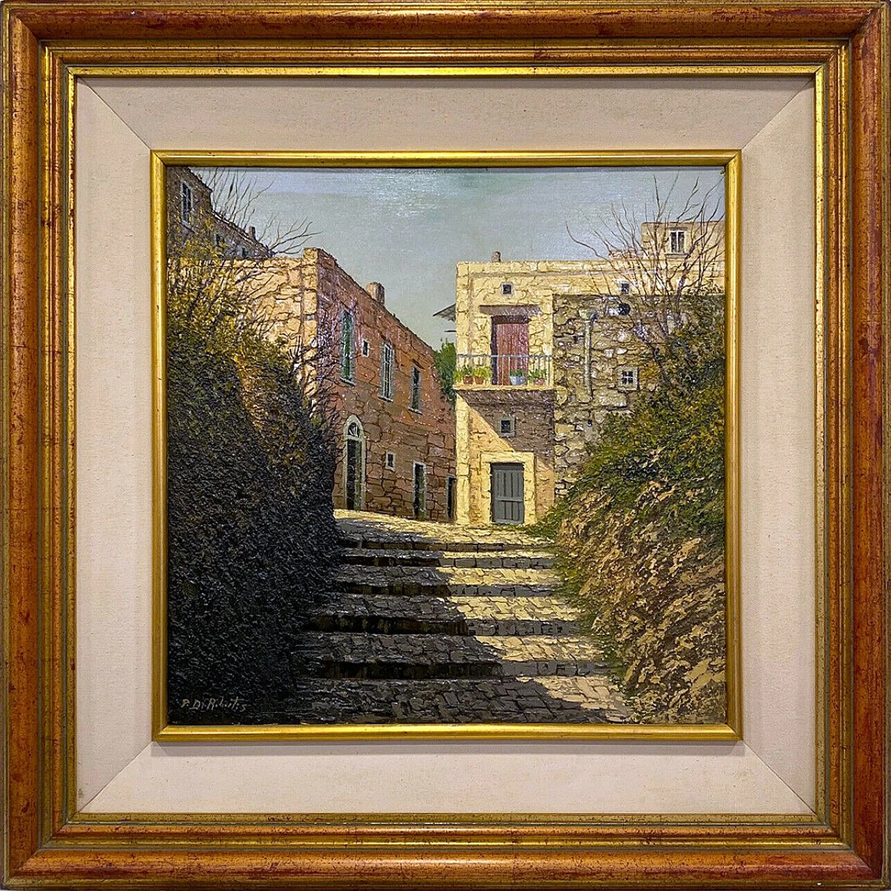 Caserta Vecchia, oil on canvas by Paolo De Robertis, 90s 1