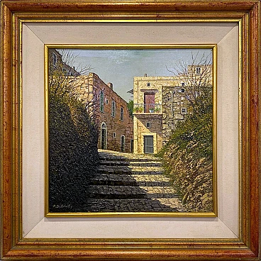 Caserta Vecchia, oil on canvas by Paolo De Robertis, 90s