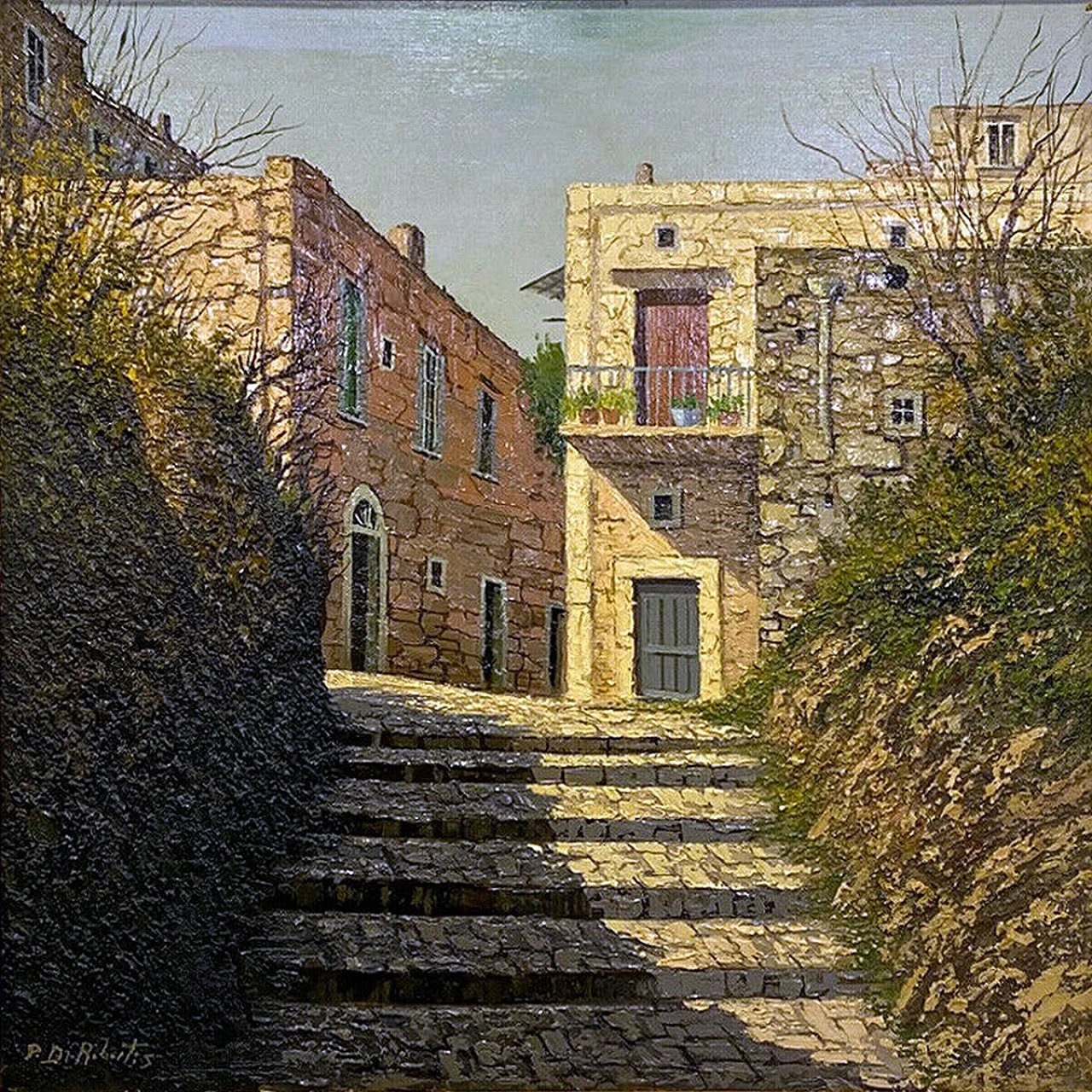 Caserta Vecchia, oil on canvas by Paolo De Robertis, 90s 2