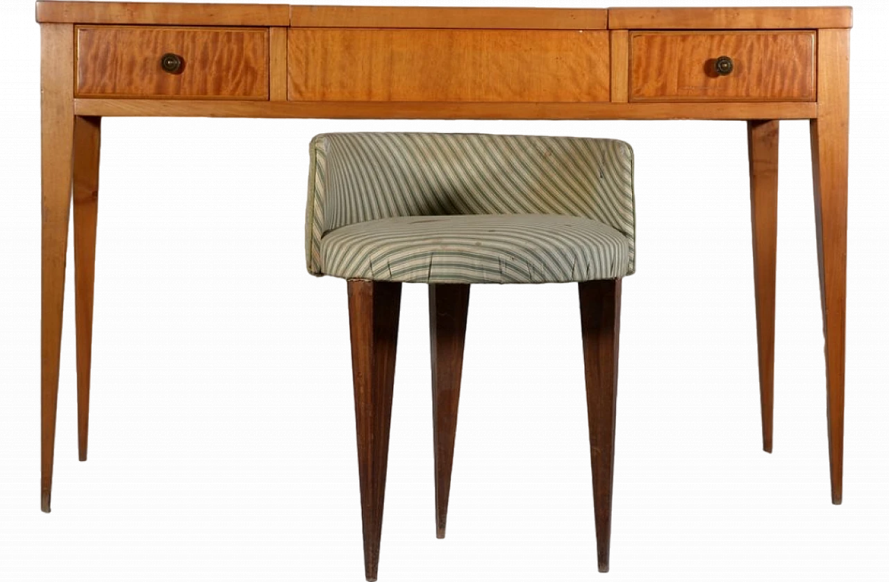 Maple and cedar wood desk vanity with stool, 1960s 7