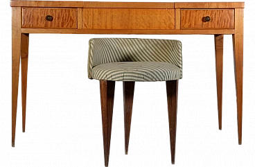 Maple and cedar wood desk vanity with stool, 1960s